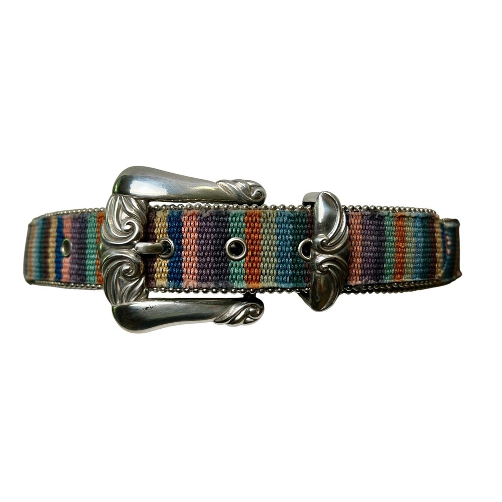 Elite Fresno California Vintage 1997 Western Striped Woven Belt Silver Buckle M